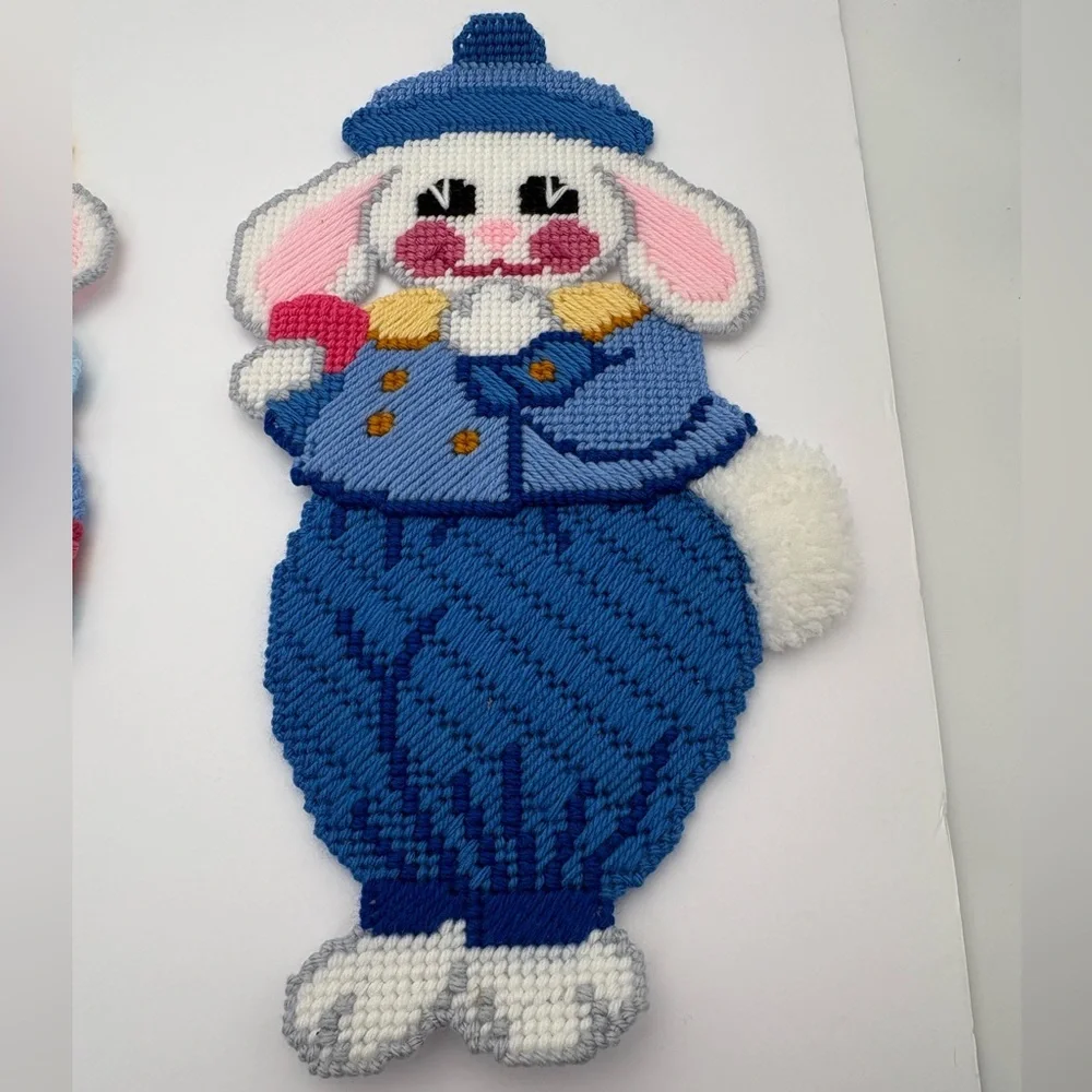 Colorful Handmade Easter Bunny Needlepoint Decor